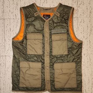 Alpha Industries Green Button Down Lightweight Tactical Vest with Orange Lining
